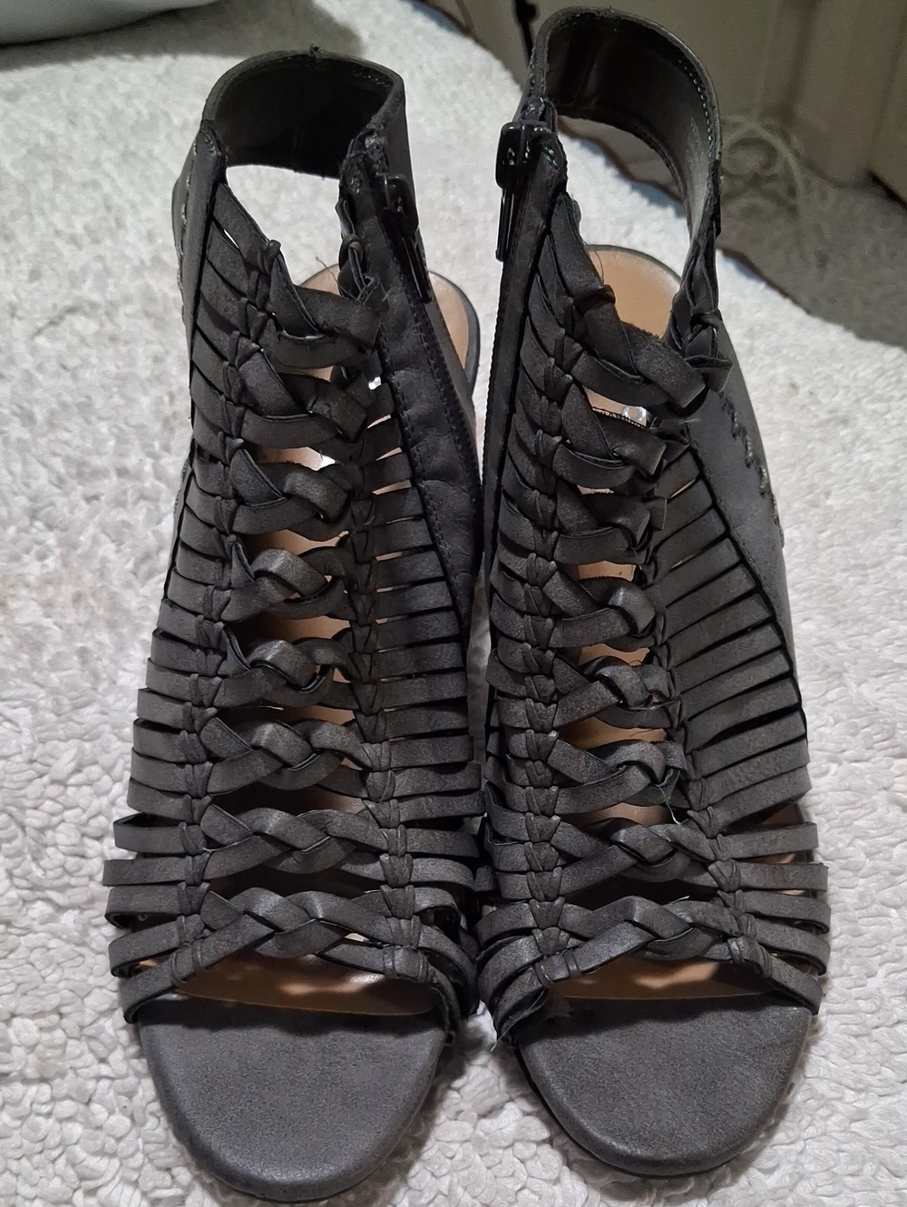 Dollhouse Black Woven Strappy Open-Toe Heels